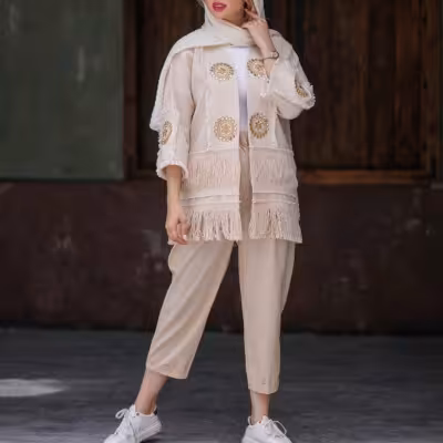 مانتو شلوار زنانه لنین نچرال مروارید (موجودی سوال شود)