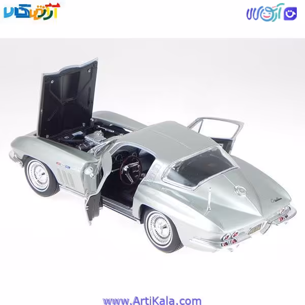 ماکت ماشین شورلت کروت مدل 1965 Chevrolet Corvette Silver 1/18