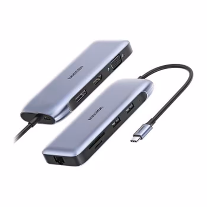 هاب 2 پورت Type C به 3.0 USB با یک پورت HDMI و VGA و DisplayPort و LAN و درگاه کارت حافظه با قابلیت PD یوگرین CM274