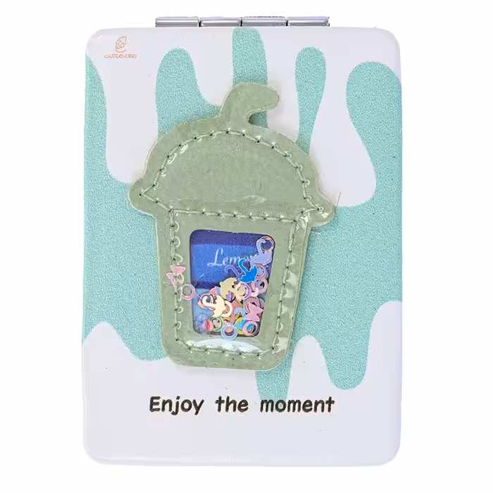 آینه مستطیلی جیبی (آرایشی) فانتزی طرح برجسته بستنی سبز 095