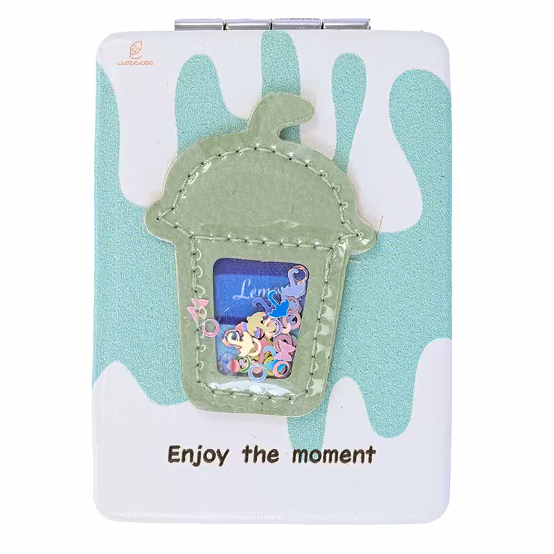 آینه مستطیلی جیبی (آرایشی) فانتزی طرح برجسته بستنی سبز 095