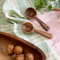 قاشق آجیل جدید بارلی چوب (1عدد) دست ساز برنج نشان مدل لارا چوب گردو 14 سانتی کد bar0258 