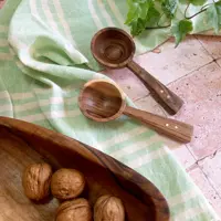 قاشق آجیل جدید بارلی چوب (1عدد) دست ساز برنج نشان مدل لارا چوب گردو 14 سانتی کد bar0258 