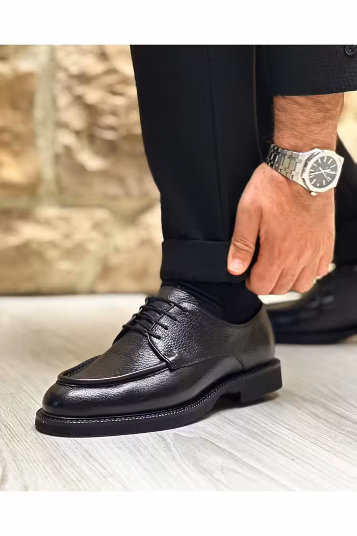 کفش های کژوال مشکی مردانه 3075 چرمی سیاه و سفید ByItallanoshoes