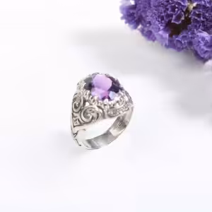 انگشتر نقره مردانه مدل تک نگین بنفش