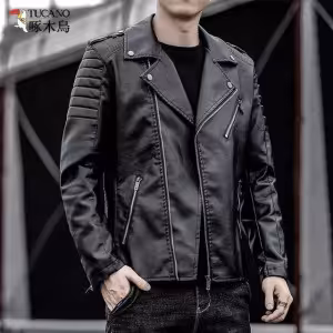 کاپشن چرم مردانه زیپ کج درجه یک