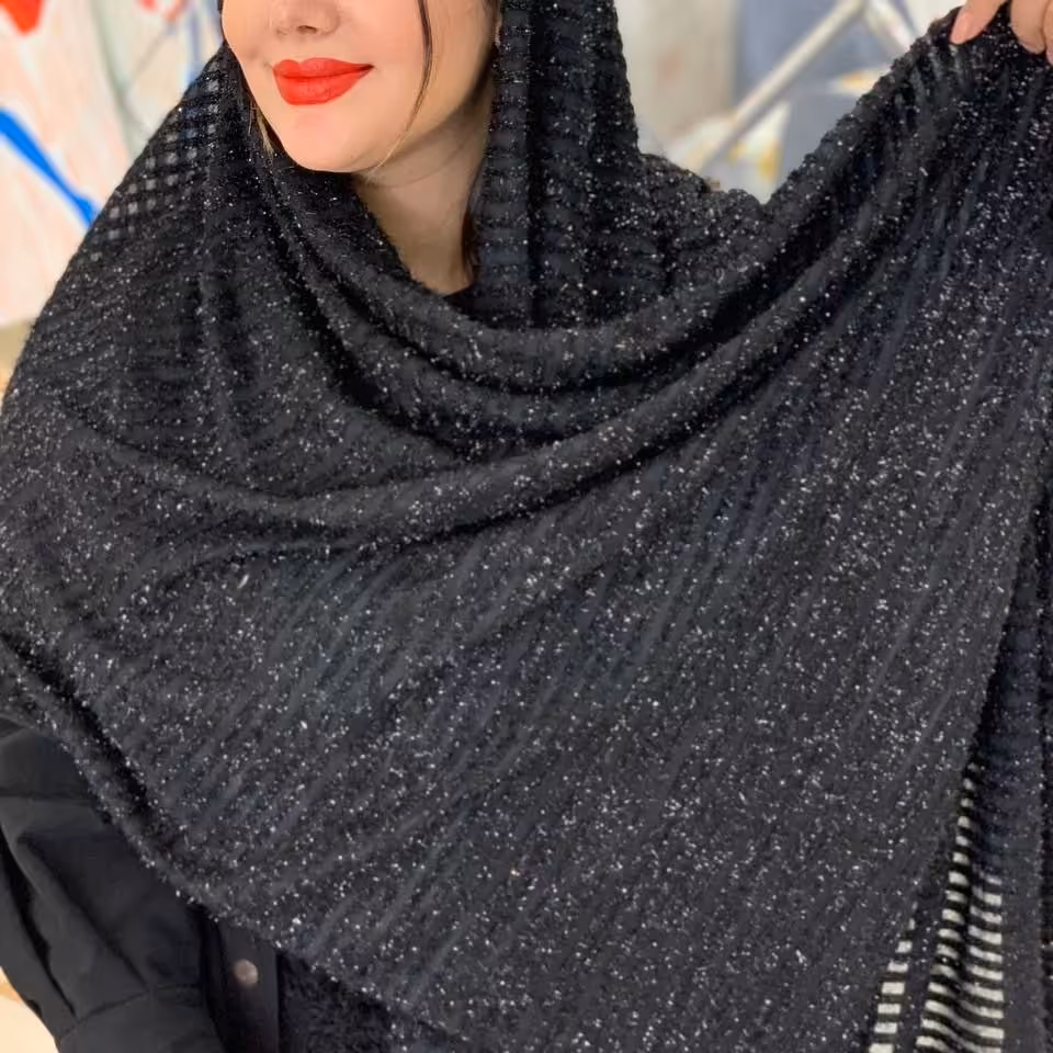 شال نخی نوار لمه مجلسی منگوله دار