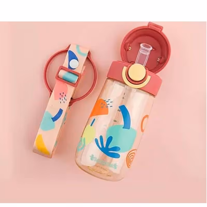 لیوان کودک  آبخوری نی دار 380 میل صورتی بی بی سیل Babisil 