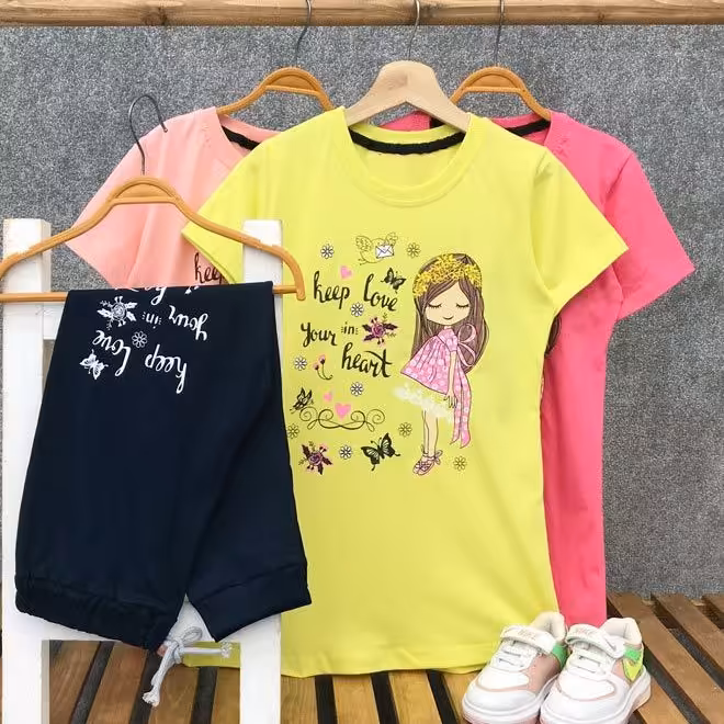 تیشرت شلوار دخترانه  60 و 65 طرح keep Love کد7157z