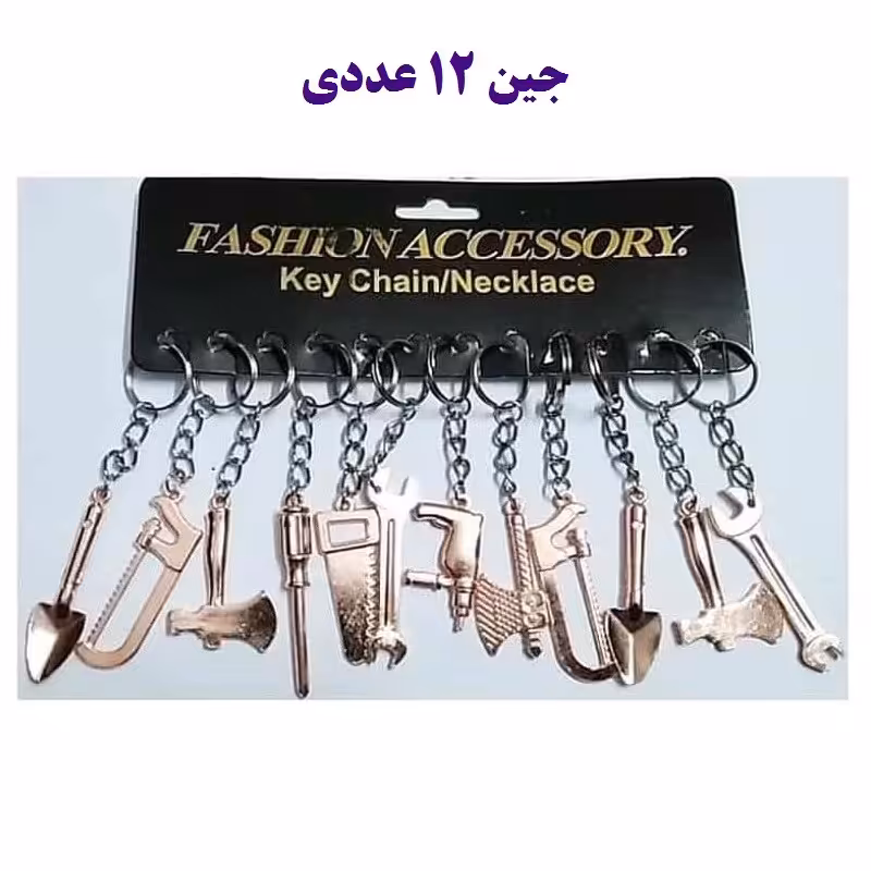 جاکلیدی ابزارآلات متنوع فلزی نقره ای ایرانی سایز بزرگ جین 12 عددی