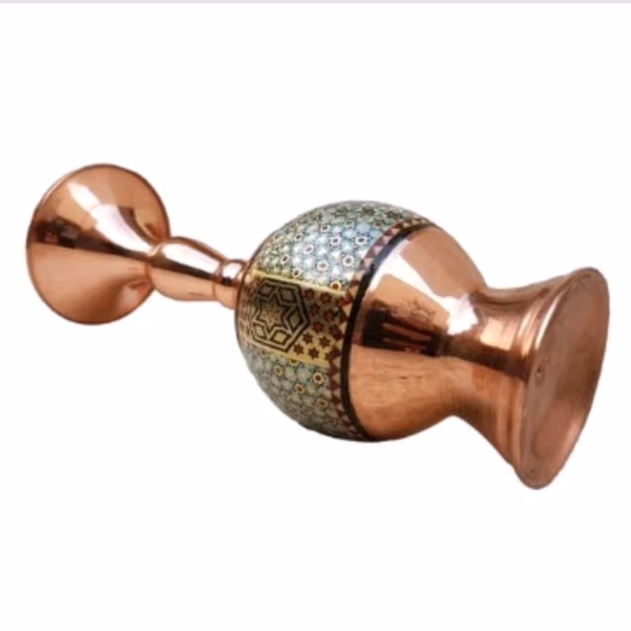 گلدان گیلاسی مس و خاتم ممتاز اعلا 25 سانتی