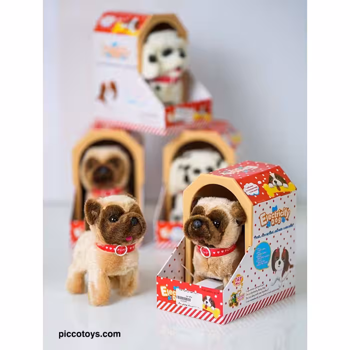 عروسک پولیشی سگ رباتیک قهوه ای همراه خانه کد 9118C