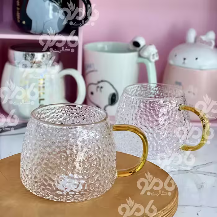 ماگ پیرکس برفی خمره ای تپل دسته رنگی