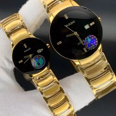 ساعت ست رادو زنانه و مردانه بند طلایی صفحه مشکی