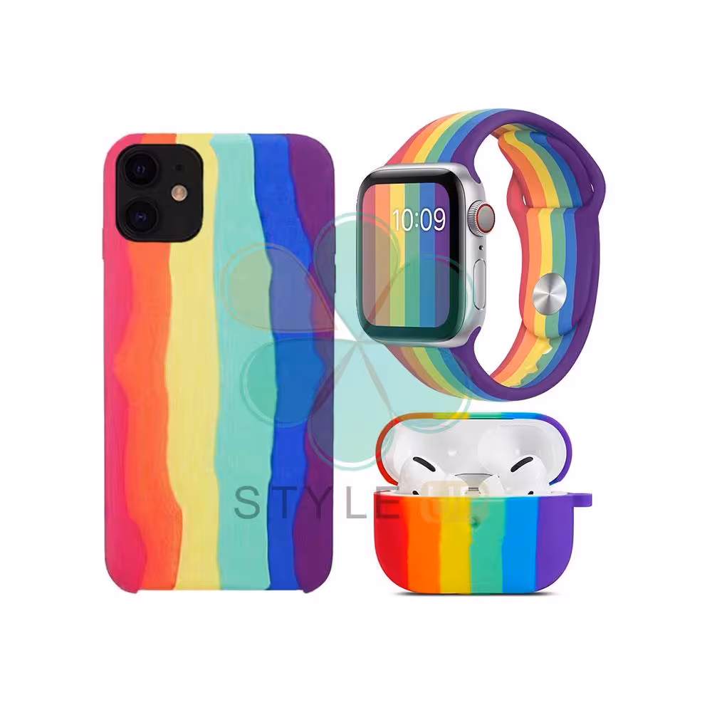 ست قاب آیفون، بند اپل واچ و کاور ایرپاد استایل رنگین کمان
