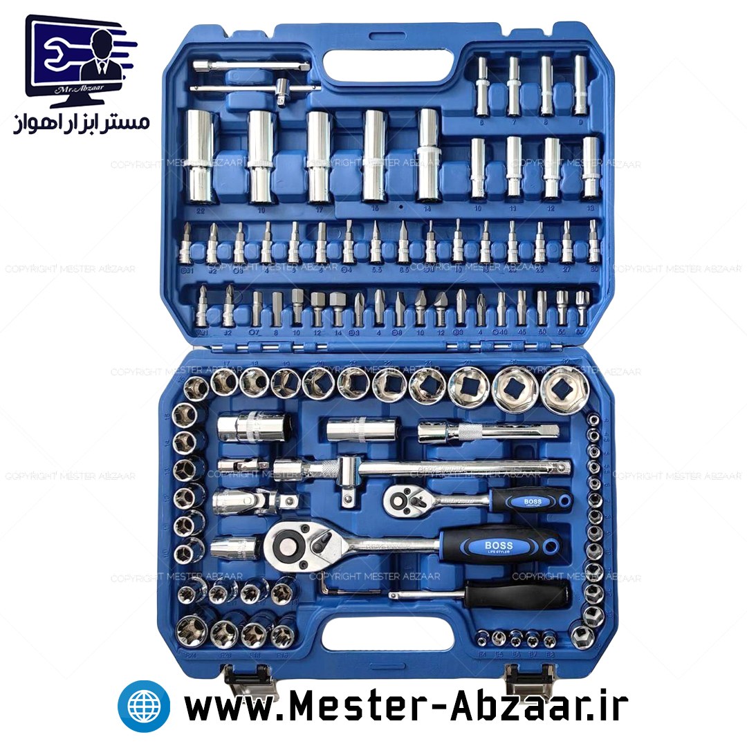 ست 108 پارچه جعبه بکس و پیچ گوشتی جغجغه ای باس آبی مدل boss 108