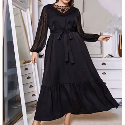 پیراهن مهمانی زنانه کرپ کش و تور سایز بزرگ مدل دیانیرا