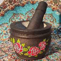 هاون سنگی نقاشی شده گلبرگ قرمز سایز بزرگ 