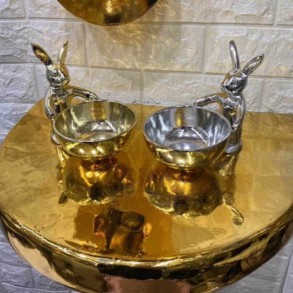 اردو خوری طرح خرگوش کاسه دار طلا و نقره آلومینیوم