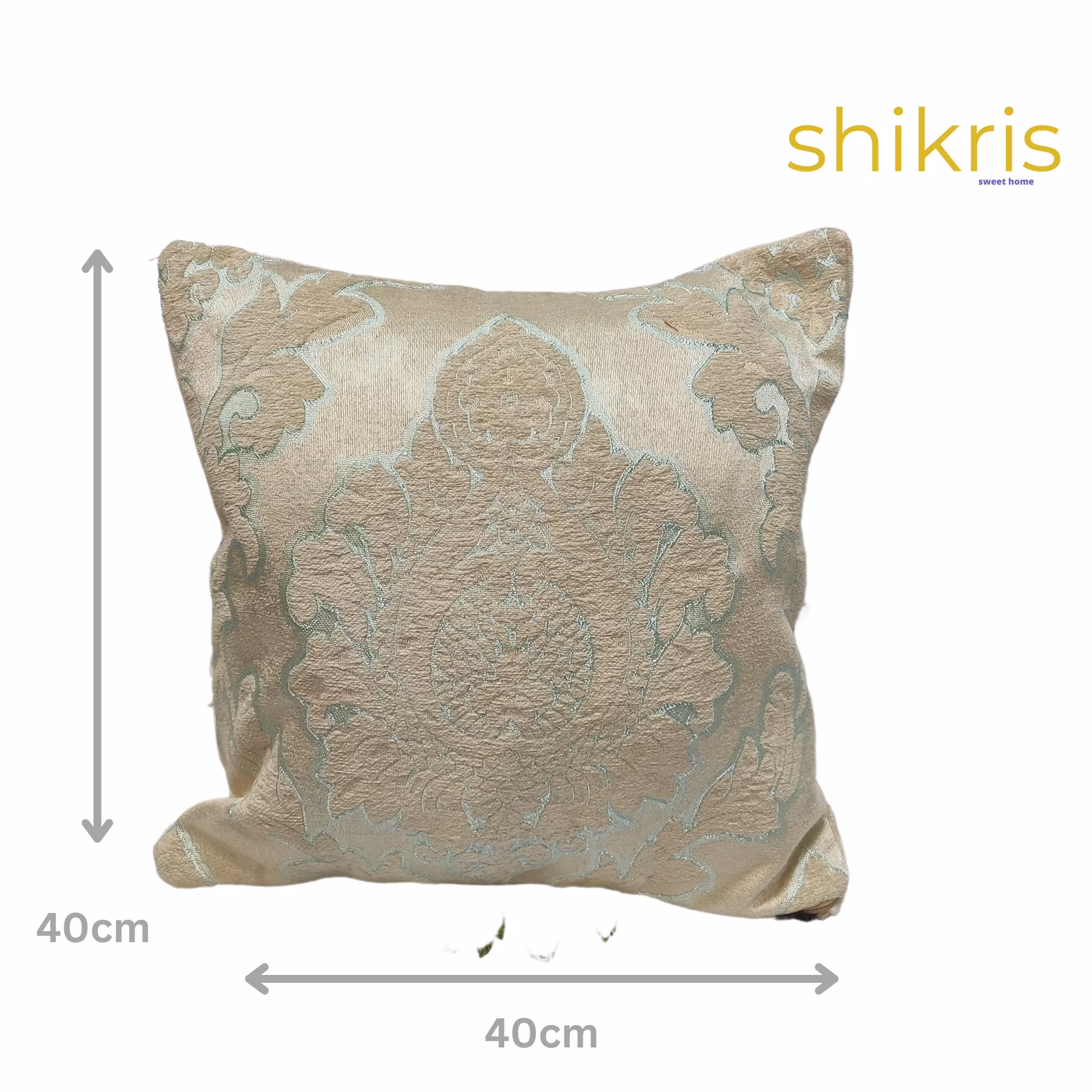 کاور کوسن  پارچه مبلی مخمل  کرم و طرح با تن های آبی مینیمال   40در40