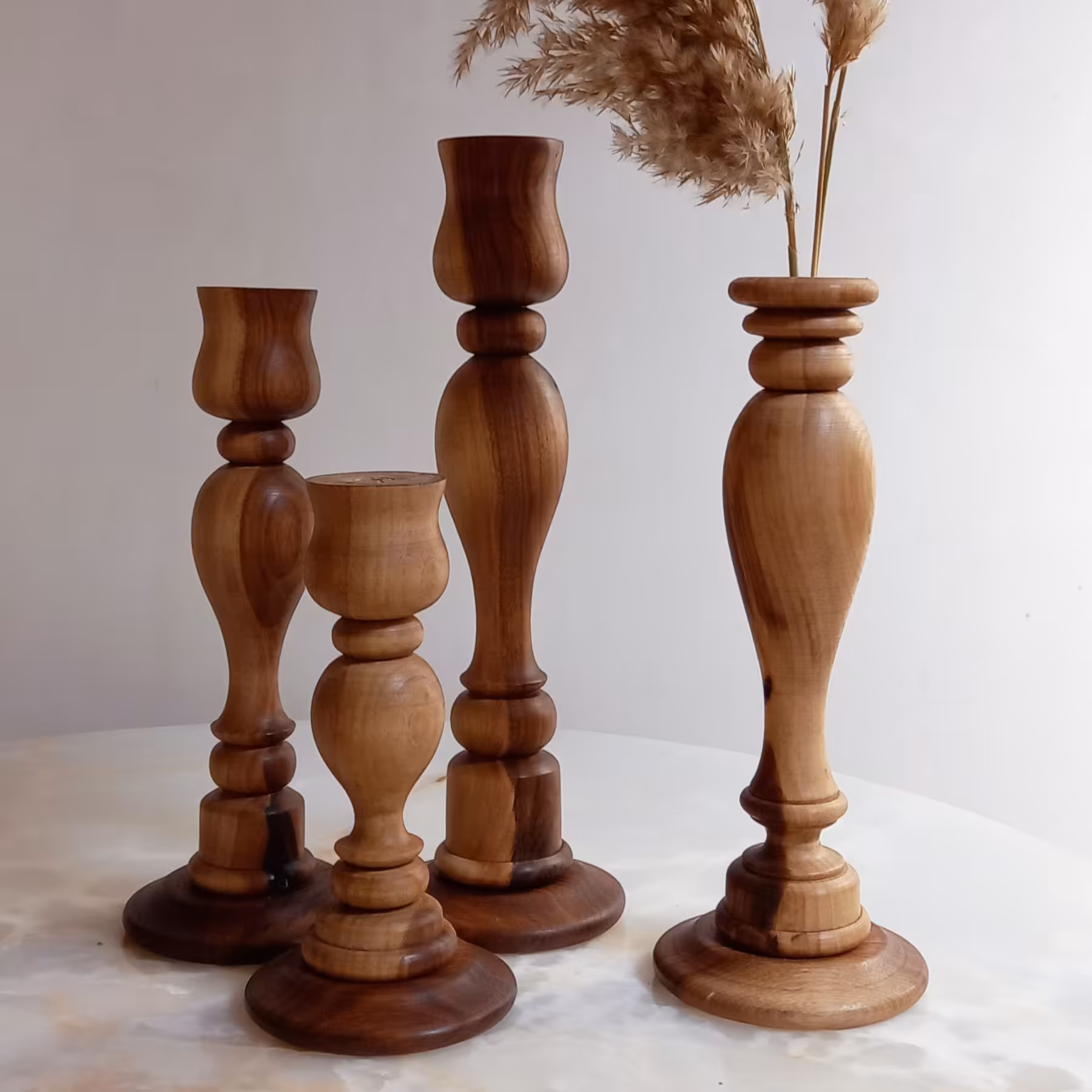 شمعدان وگلدان چوبی