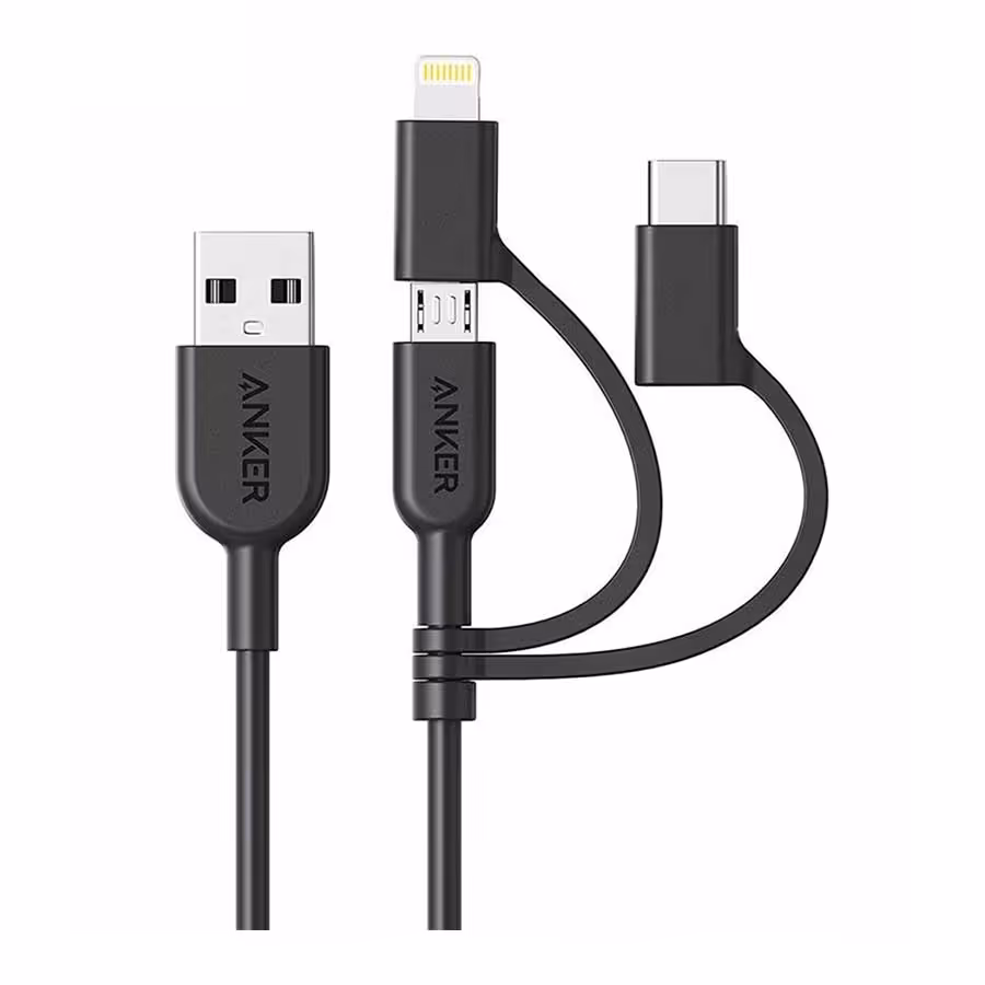 قیمت و خرید کابل تبدیل 0.9 متری USB به USB-C/microUSB/لایتنینگ انکر مدل Powerline II A8436 | یاس ارتباط