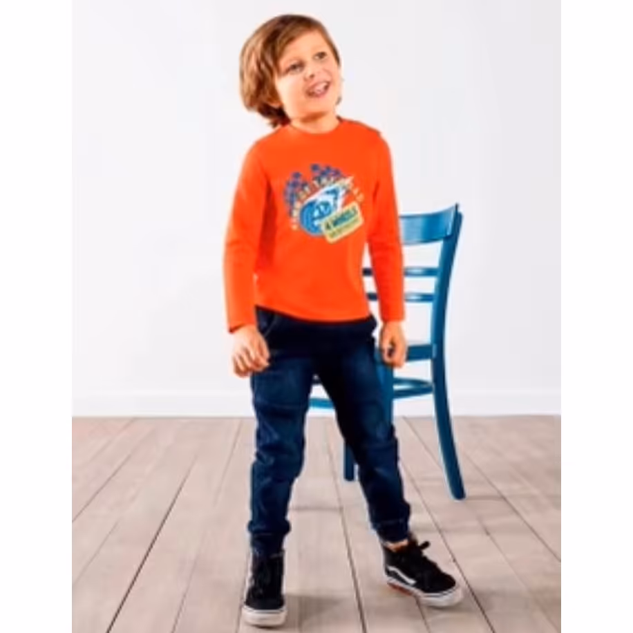 بلوز آستین بلند تمام نخ پسرانه نارنجی  شیک  مناسب 2 تا 4 سال  لوپیلو