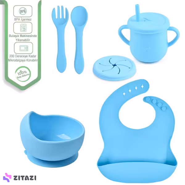 ست 5 تکه غذاخوری سیلیکونی کودک jojobebek آبی