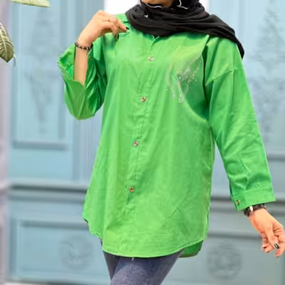 مانتو اسپرت زنانه لنین مدل مانتو لنین نگین کوب جلو دکمه