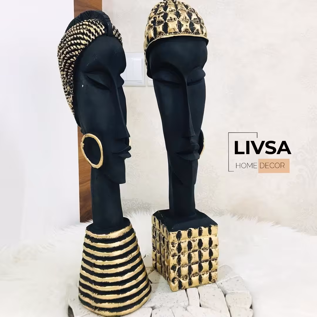 مجسمه زن و مرد  زوج  آفریقایی در دو رنگ مشکی و طلایی