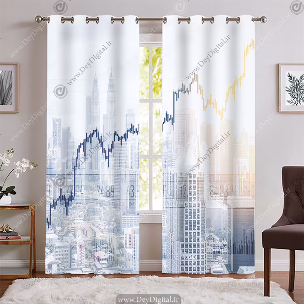 پرده چاپی طرح ترید و نمودار قیمت ارز با زمینه روشن BA-4291-s