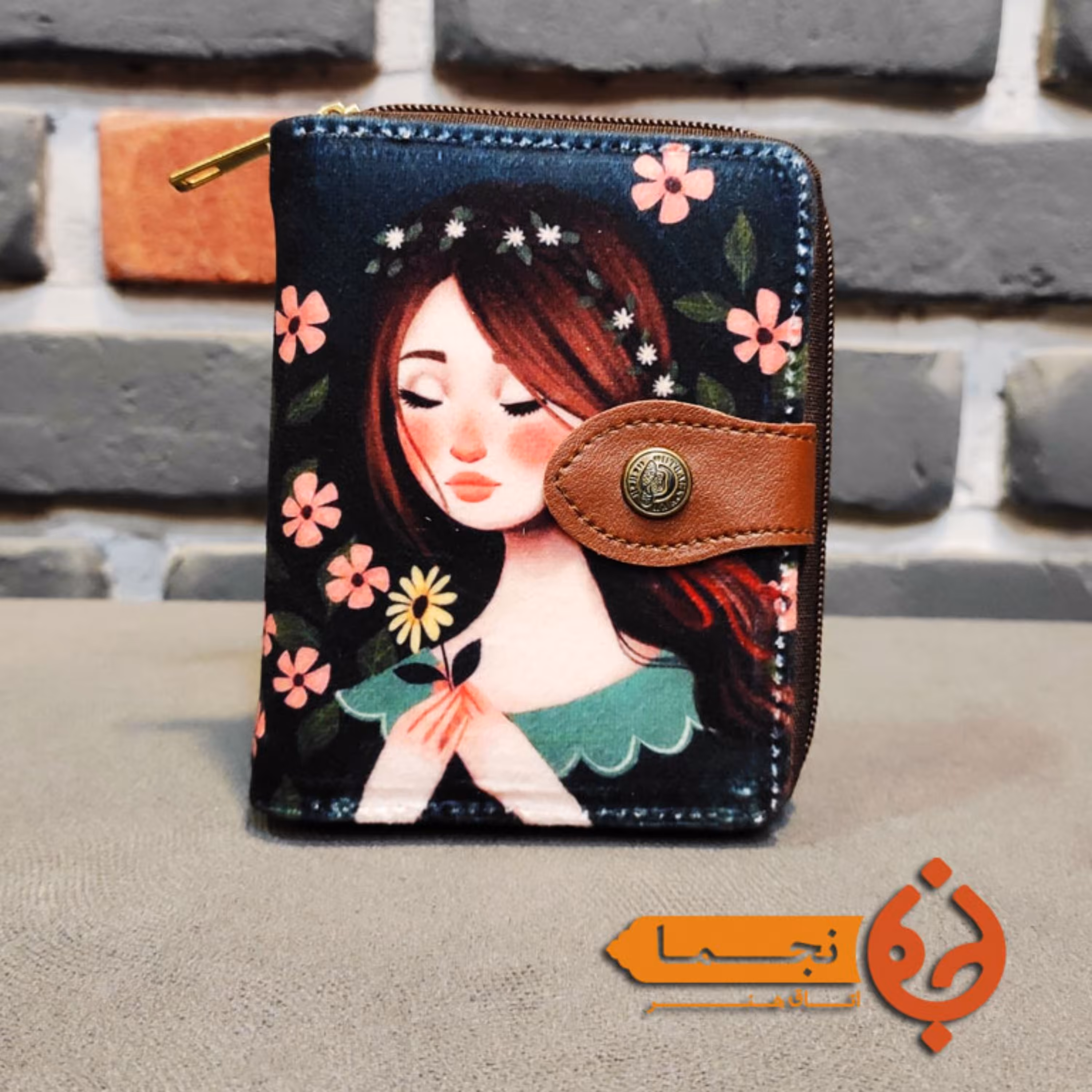 کیف پول کتی دبل مخمل کوبیده طرح دختر  کد D03