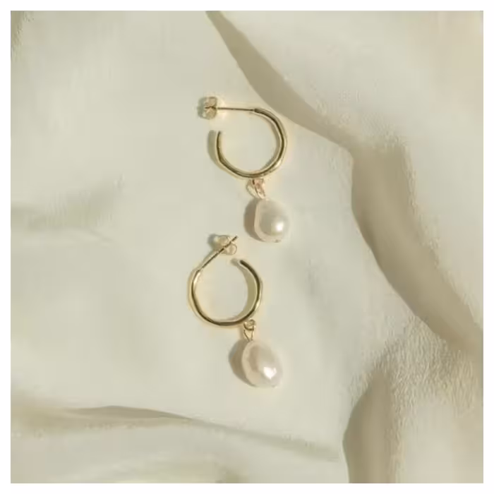 گوشواره حلقه ای با مرواریدپرورش یافته در آبهای شیرین