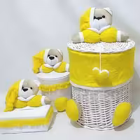 سبد لباس و سطل و جا دستمال تم خرس نانان رنگبندی زرد 