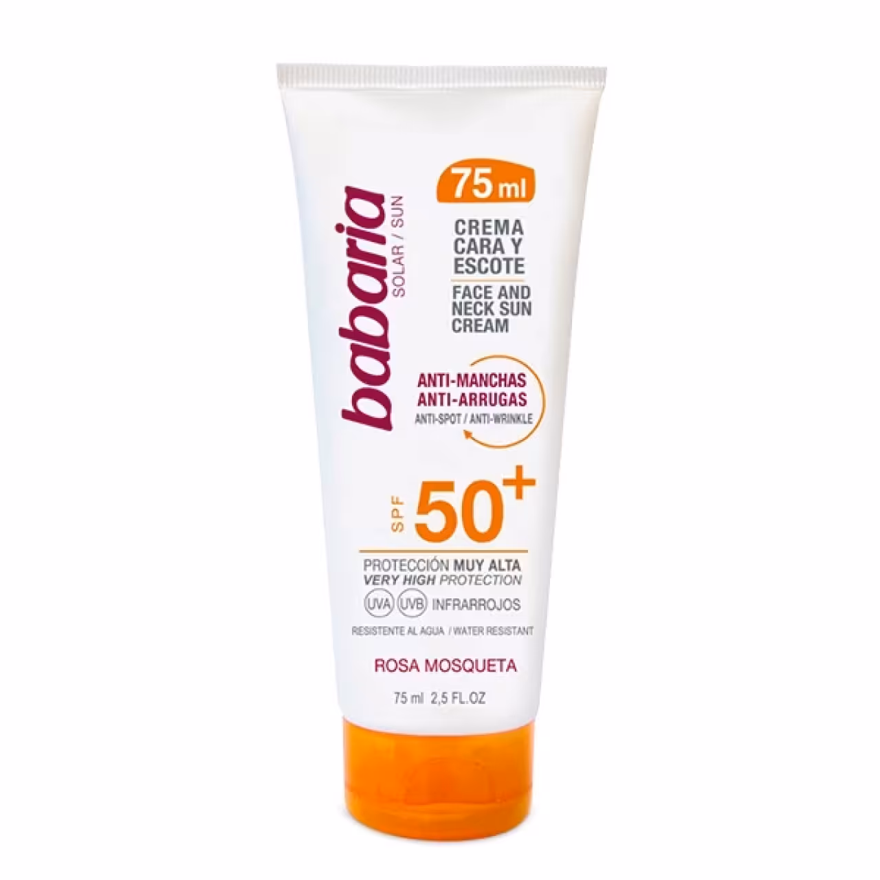 کرم ضد آفتاب باباریا مدل ‌ROSA MOSQUETA SPF50 مناسب برای انواع پوست بدون رنگ حجم 75 میلی‌ لیتر