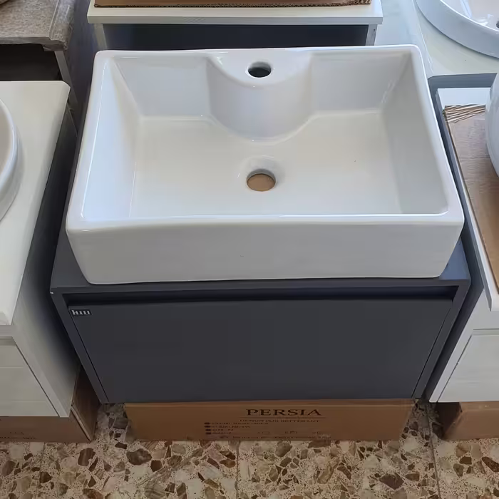 روشویی کابینتی سرمه ای سنگ سفید