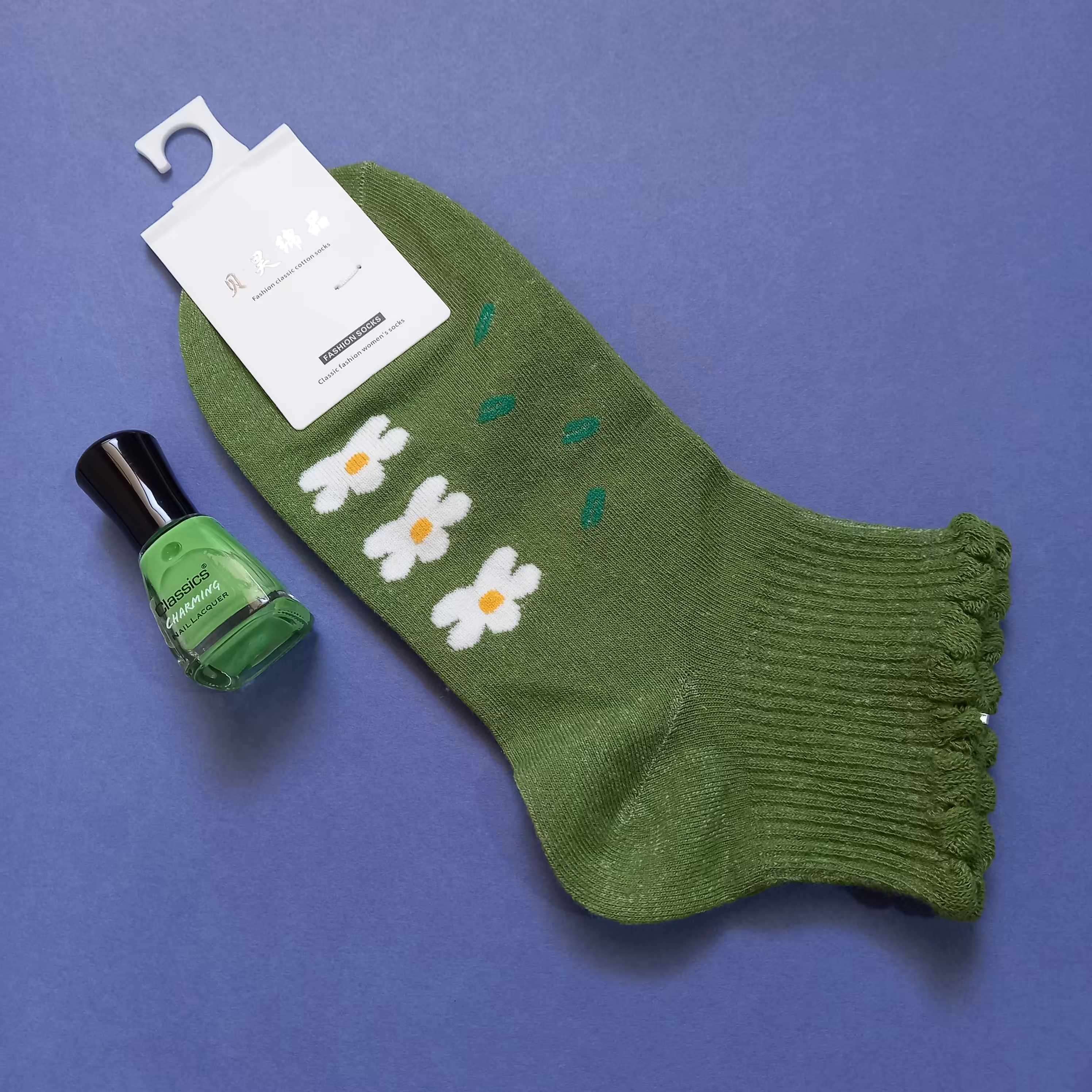 جوراب مچی لب گیپوری زنانه و دخترانه گل دار وارداتی Beihaompسایز36تا 41 رنگ سبز