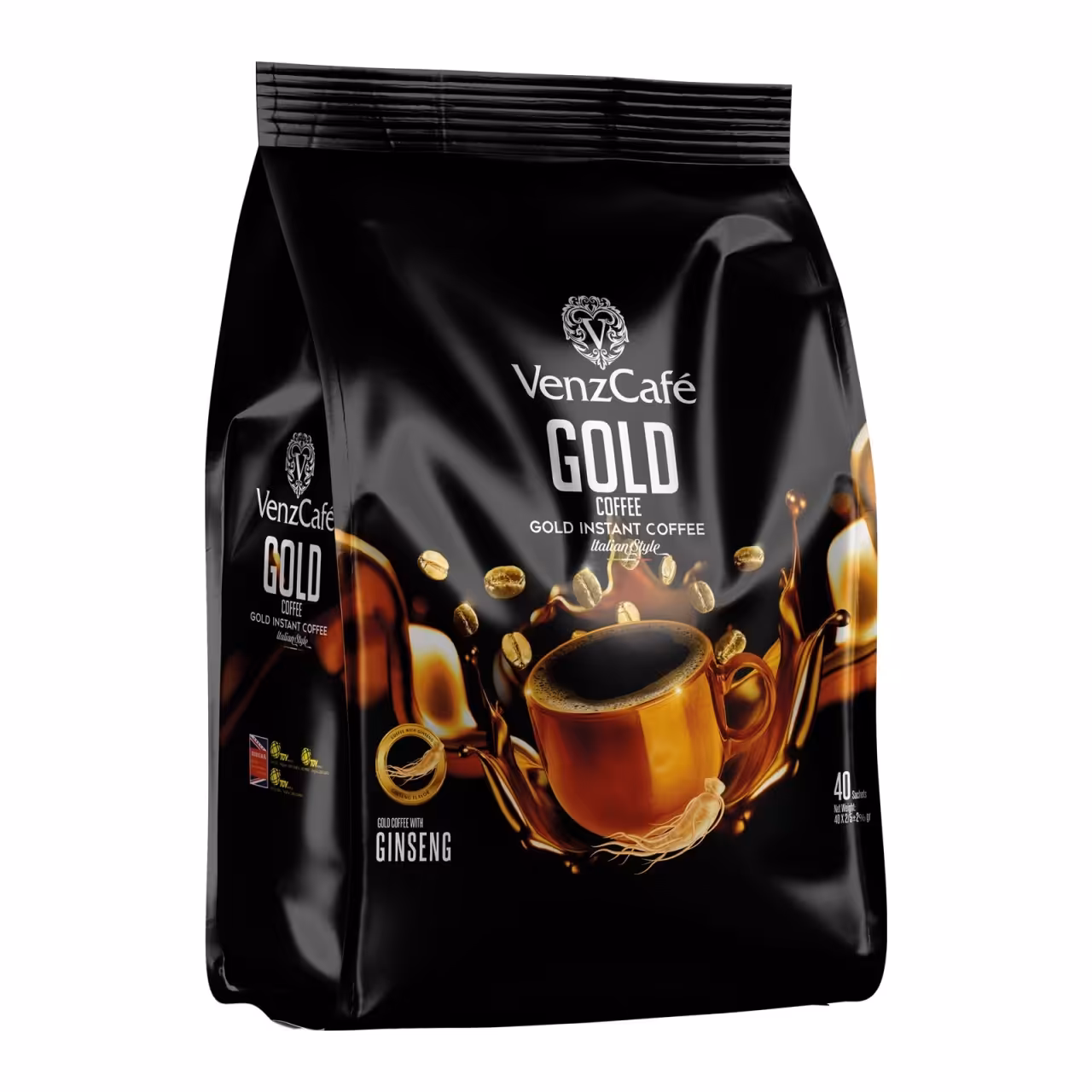 قهوه فوری گلد حاوی جنسینگ VenzCafe ونزکافه بسته 40 عددی