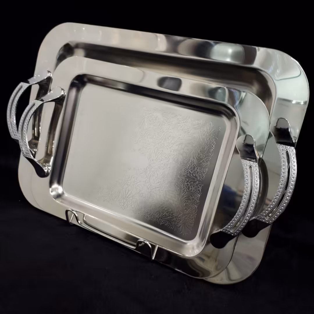 سینی استیل جفتی  مستطیل در دو سایز متوسط و بزرگ آهنربا نگیر