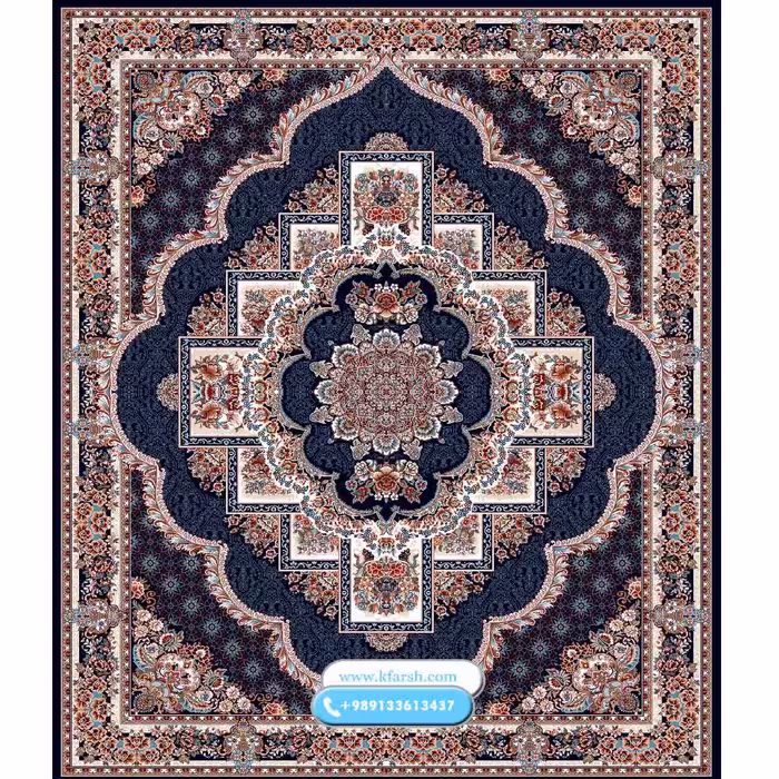 فرش ماشینی کاشان طرح ناردون ( قرمز - کرم - سرمه ای - آبی )