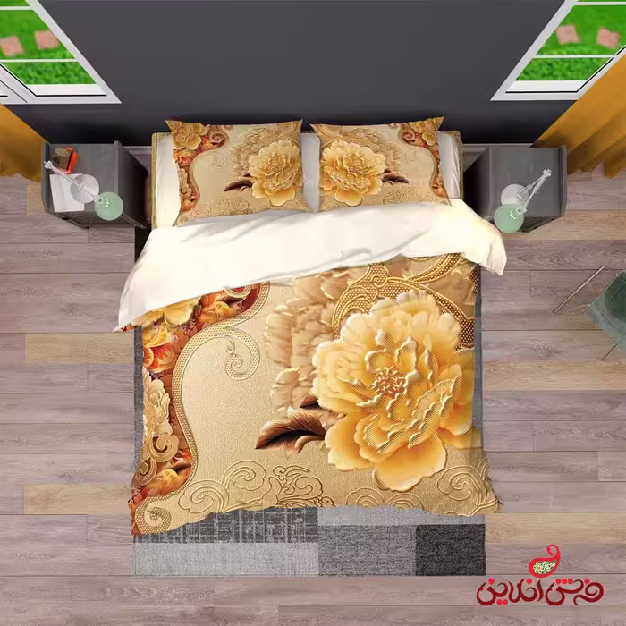 روتختی سه بعدی طرح گل طلایی کد 2835