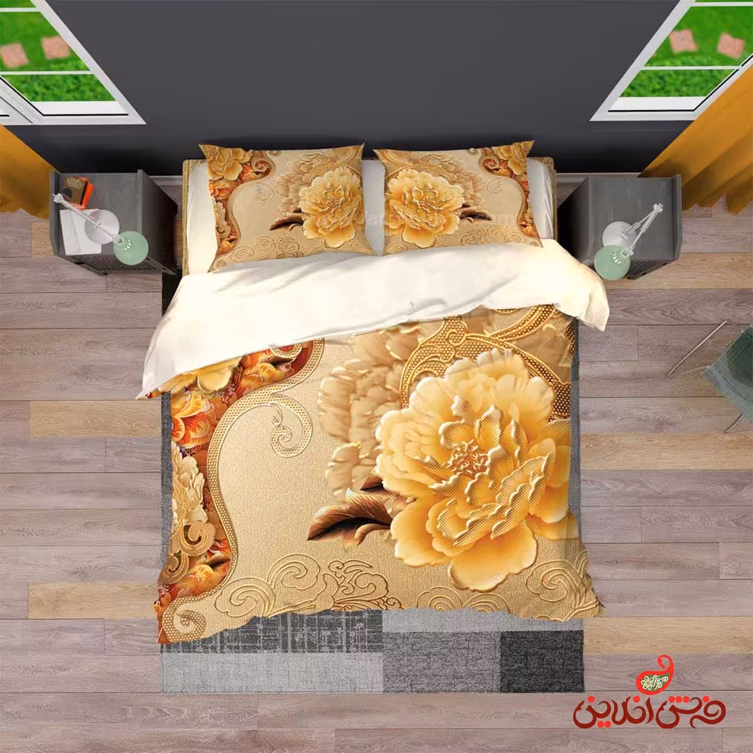 روتختی سه بعدی طرح گل طلایی کد 2835