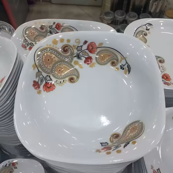 بشقاب خورشت خوری( گود)ملامین مربع  طرح ترمه مارک اصلی شیرکوه یزد دارای استاندارد جنس درجه یک تعداد 6 عددی  