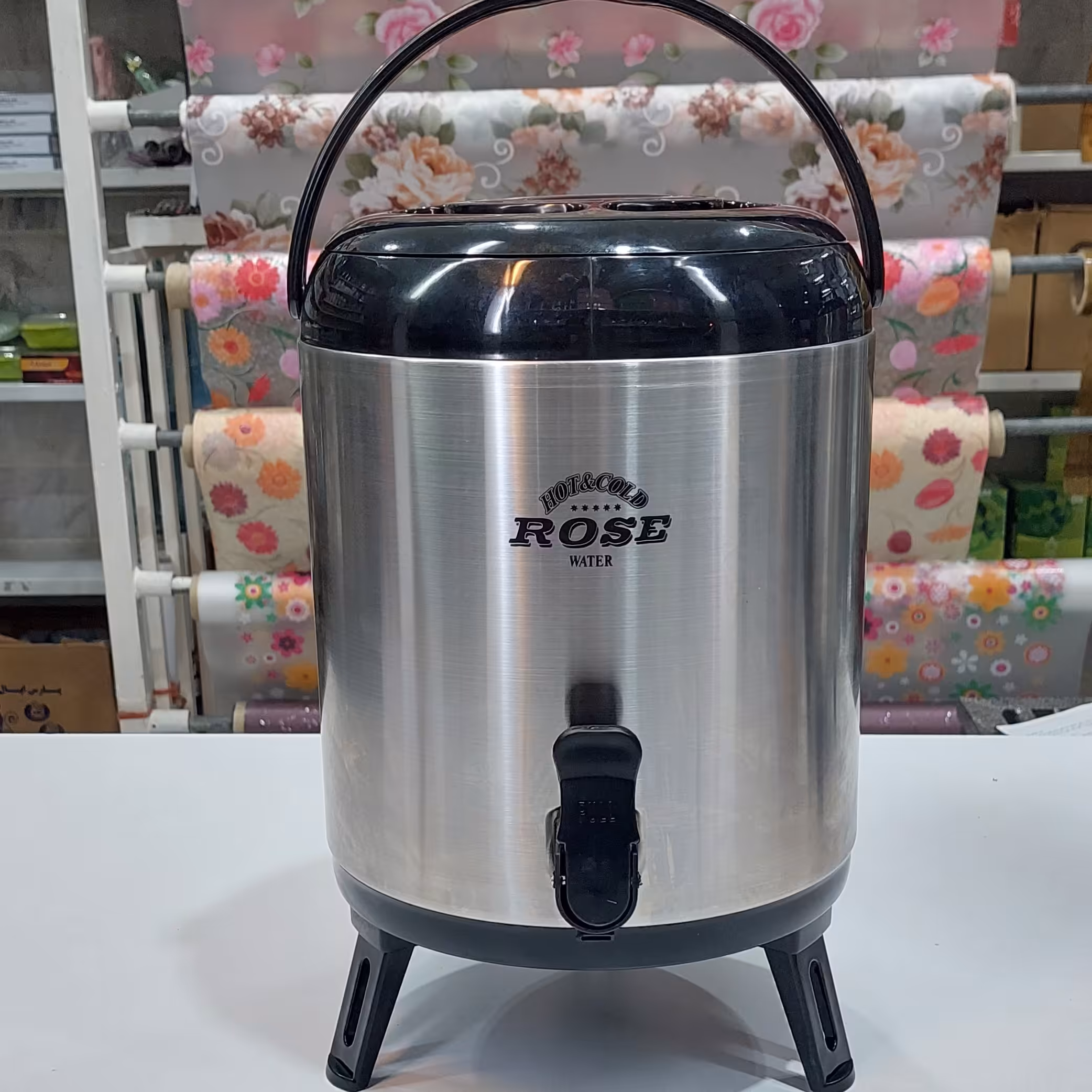 کلمن استیل 8 لیتری رُز  پایه دار و بیرون و داخل استیل براق