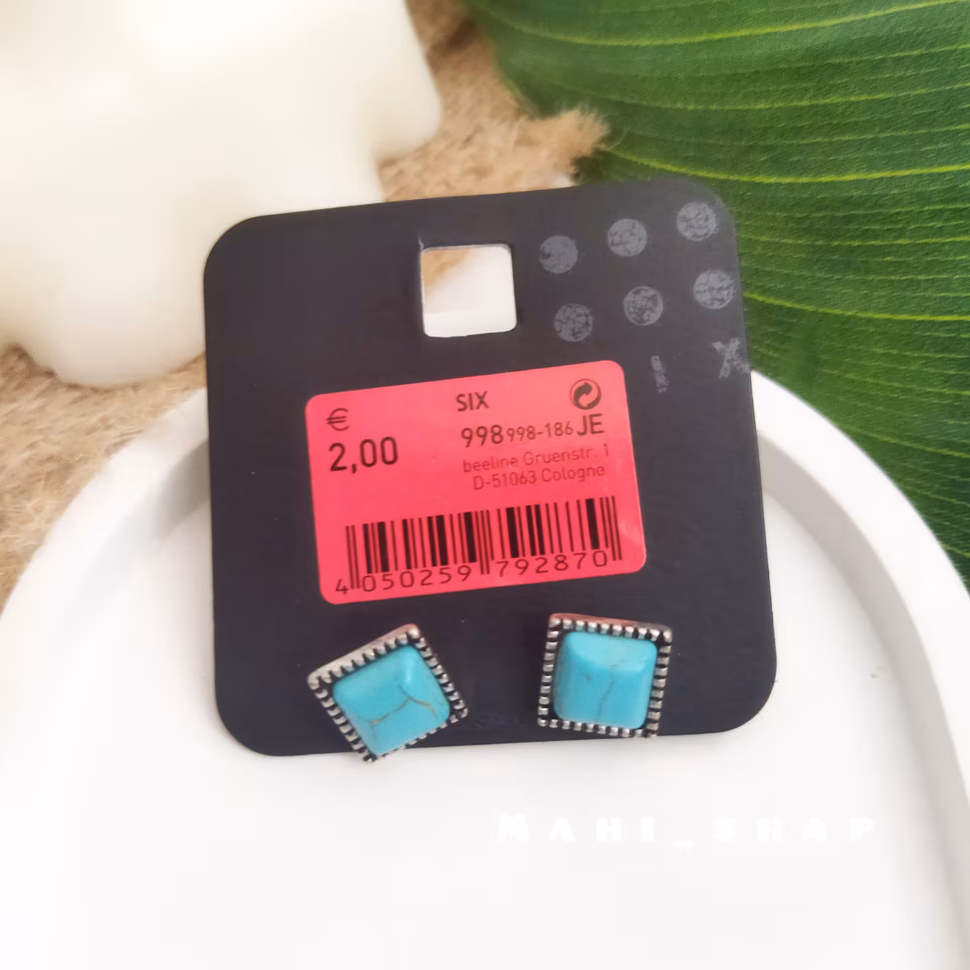 گوشواره‌نگین‌فیروزه‌ای میخی