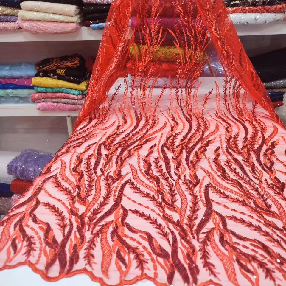 پارچه دانتل مجلسی پولک دوزی و گلدوزی طرح درختی