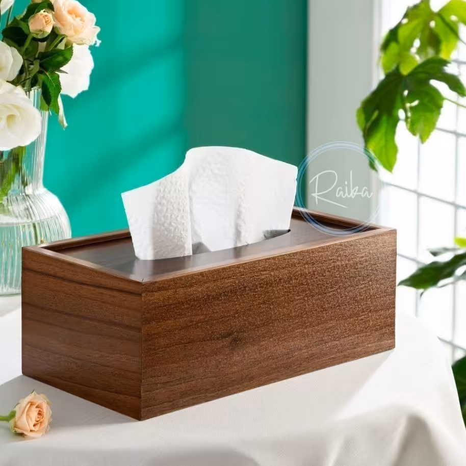 جادستمال چوبی ،جنس ام دی اف ،رنگ فندقی،برند رایکا،سری جدید جا دستمال ها کشوویی هستن