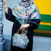 ست کیف و روسری مجلسی بته جقه طوسی سبز