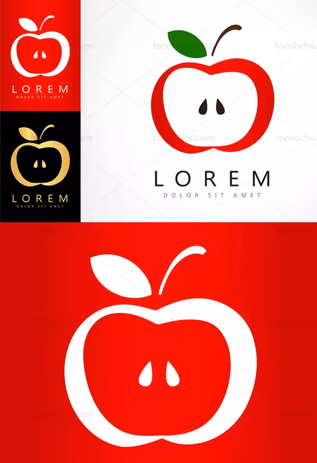 وکتور لوگوی نماد سیب در سه رنگ طلایی، سفید و قرمز - گرافیک با طعم تربچه
