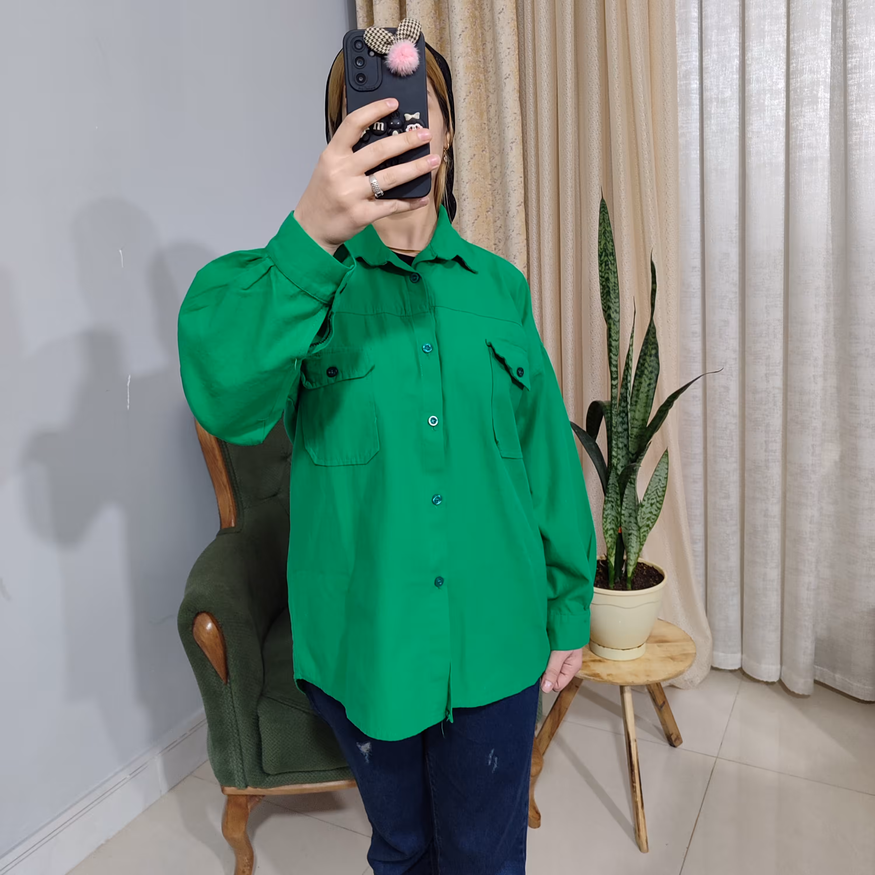 مانتو جنس کار کتان کیفیت عالی رنگ سبز سایزبندی دارد